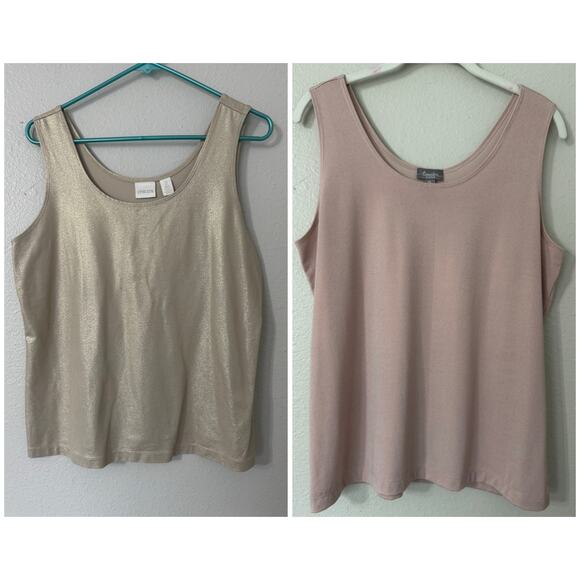 Lot of 2 Chico's Tank Tops Pink and Gold Shimmer Size 2/ Large - Picture 1 of 7